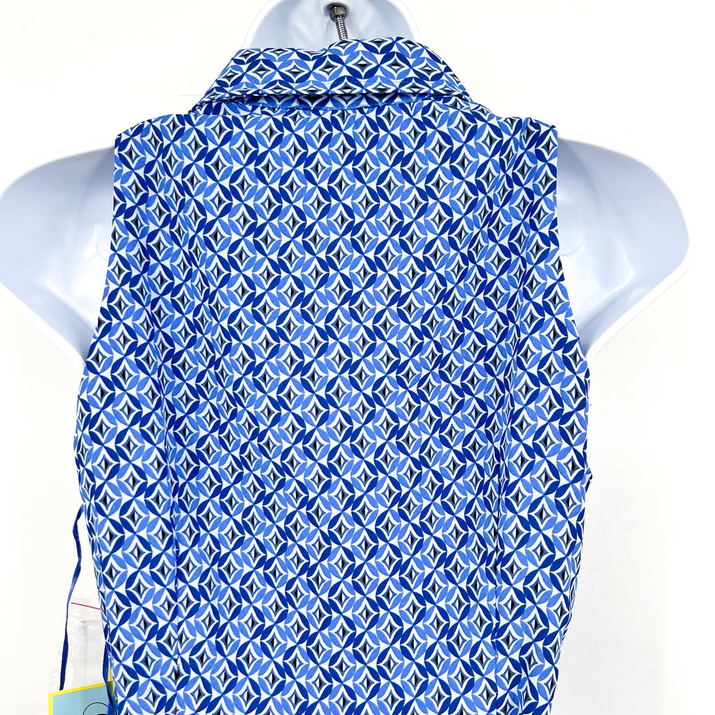 CECE Midi Shirt Dress Size 6 Blue Print Sleeveless V-Neck Belted Waist NWT