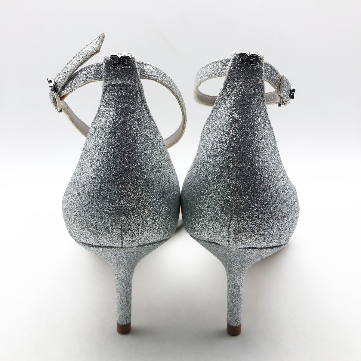 SAM EDELMAN Womens Peonie Kitten Heel Sandal 7.5 M Silver Glitter Strappy NIB