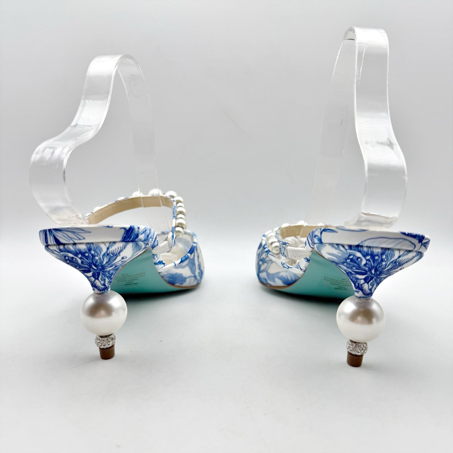 Betsey Johnson Womens Zane Mule Heels US 10 Blue Off White Mesh Fabric NIB