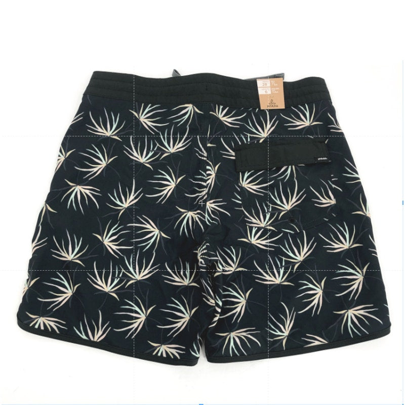 PRANA Men's Vintage Boardshort Size 28 Black Bloom 6" Inseam Drawstring NWT