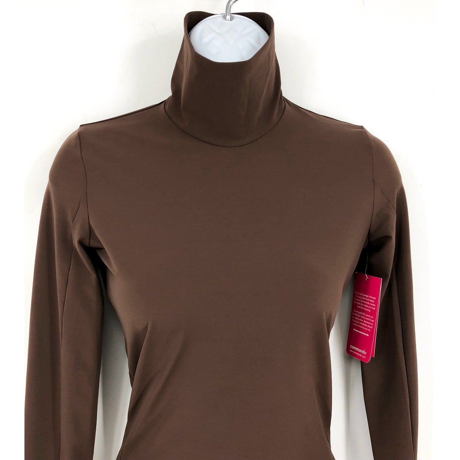 COMMANDO Women's Turtleneck Bodysuit Small Brown Long Sleeve Thumbholes NWT