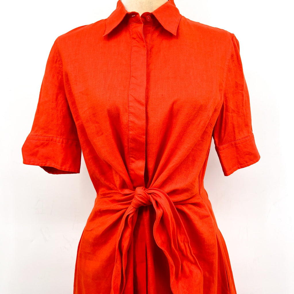 LAUREN RALPH LAUREN Tie-Front Linen Shirtdress Size 6 Orange Short Sleeve NWT