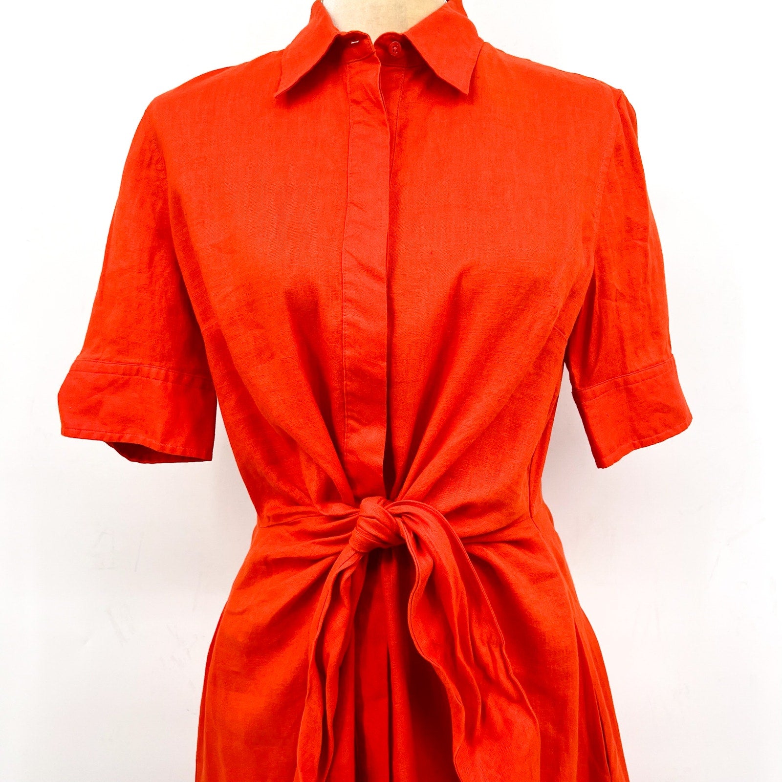 LAUREN RALPH LAUREN Tie-Front Linen Shirtdress Size 6 Orange Short Sleeve NWT