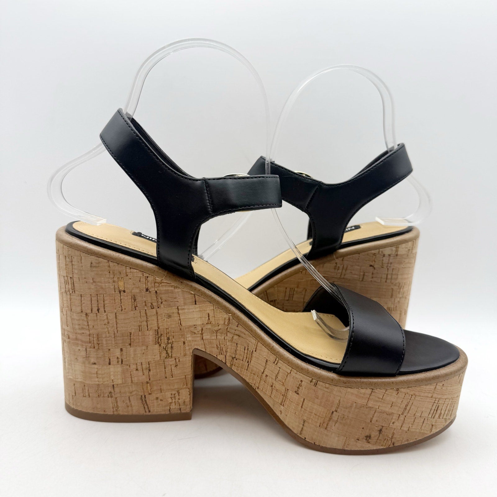 Nine West Womens Amye Platform Sandals US 8 Black Vegan Leather NWOB