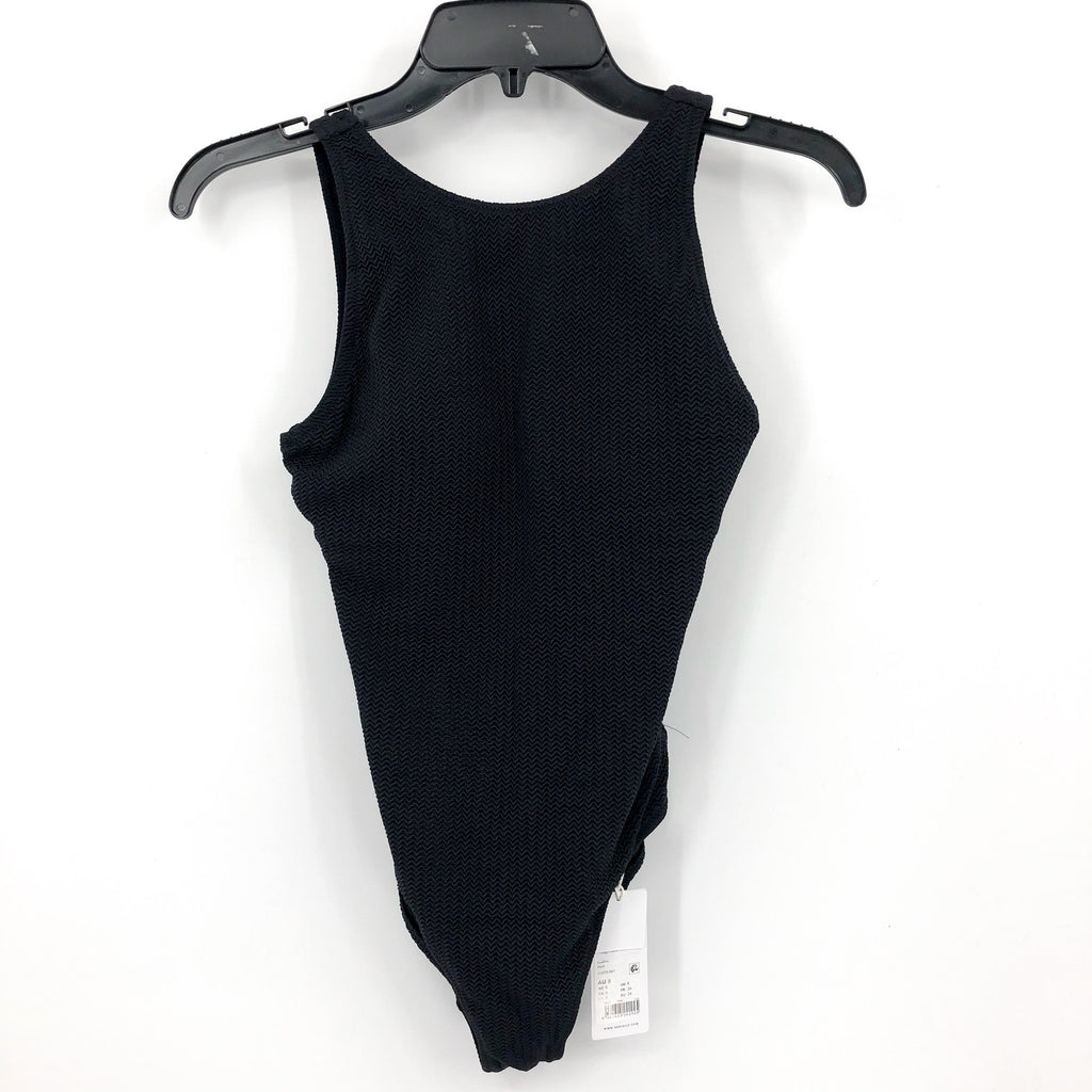 SEAFOLLY Sea Dive High Neck One Piece Swimsuit Size 4 Black Lace Up Back NWT