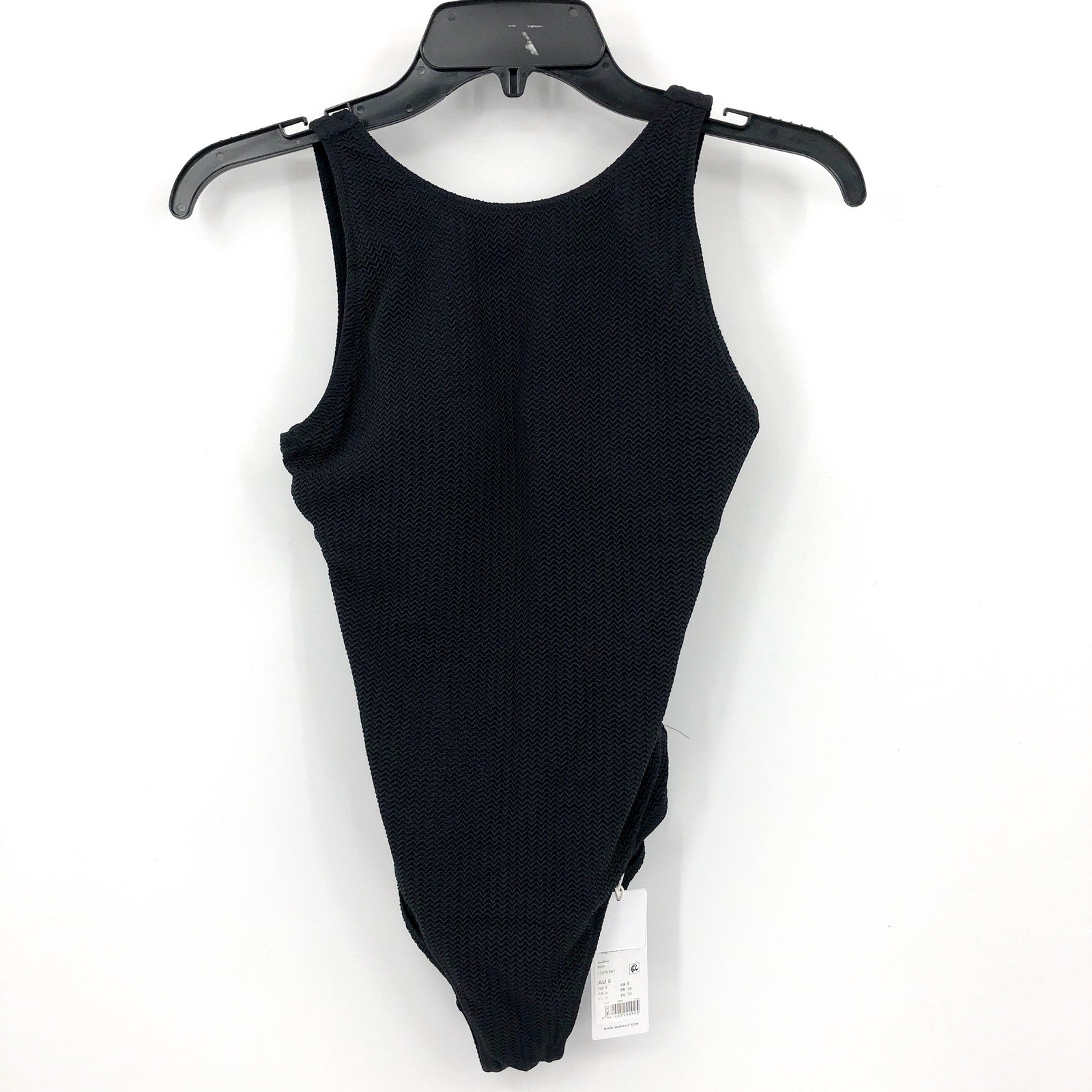 SEAFOLLY Sea Dive High Neck One Piece Swimsuit Size 4 Black Lace Up Back NWT
