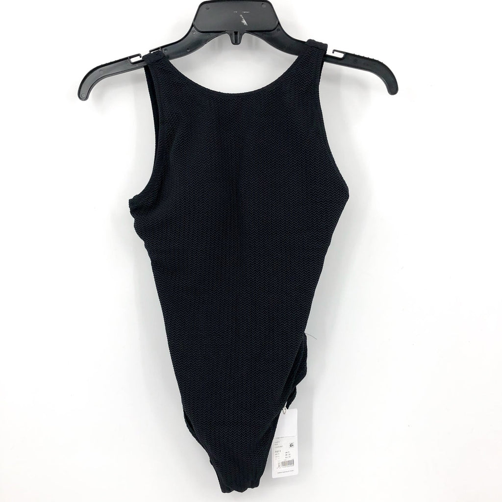 SEAFOLLY Sea Dive High Neck One Piece Swimsuit Size 4 Black Lace Up Back NWT