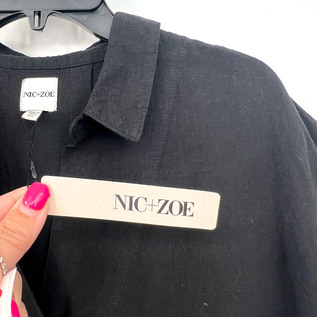 NIC + ZOE Women's Rumba Linen Devon Tunic Dress XL Black Elbow Sleeve NWT