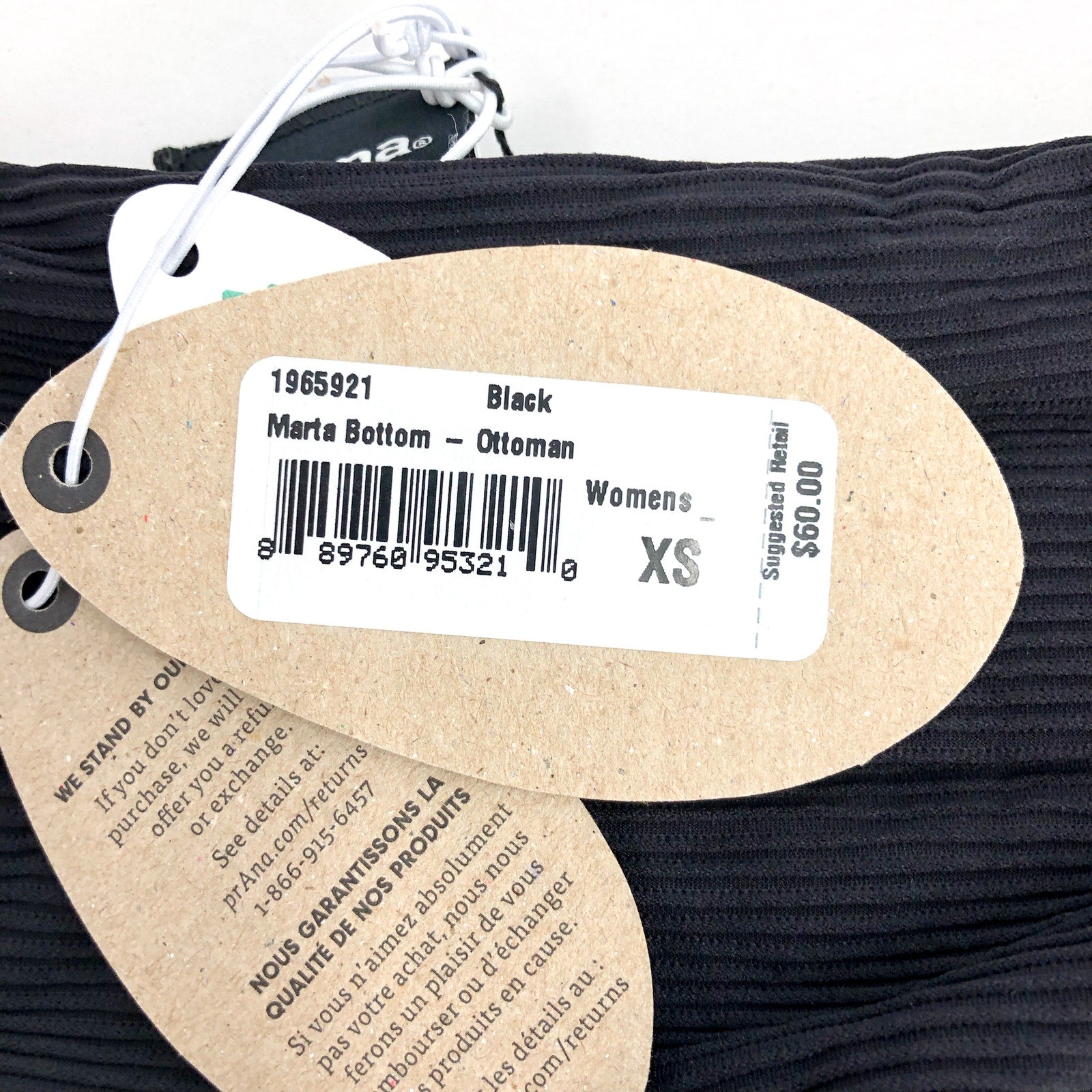 PRANA Women's Marta Bikini Bottom XS Black Ottoman Ribbed Fold Over Band NWT
