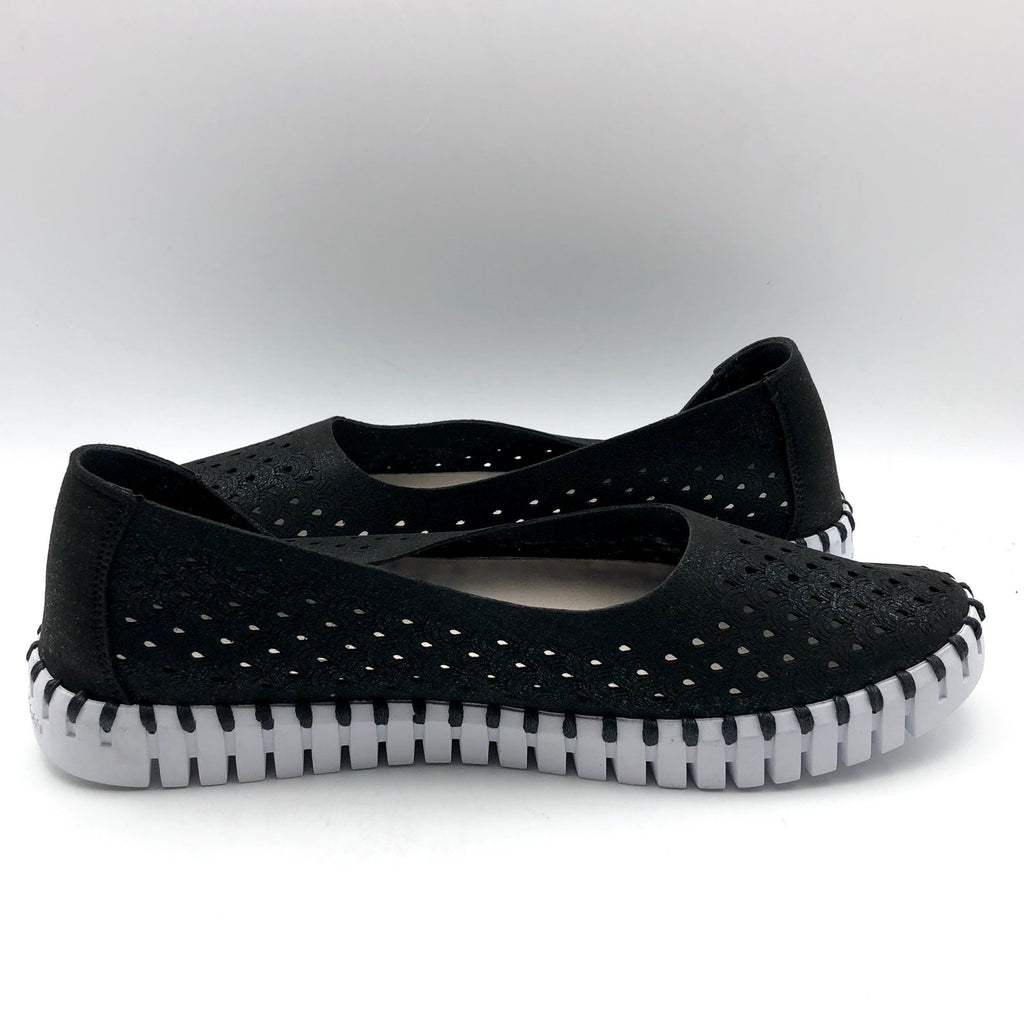 ILSE JACOBSEN Women's Tulip Ballet Flats EU 38 US 8 Black Laser-Cut NWOB