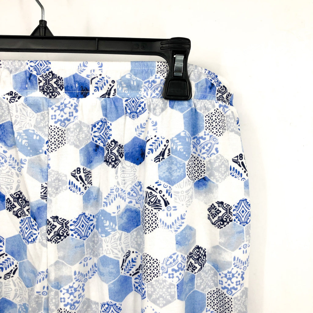 KAREN NEUBURGER Women's Crop Pajama Pants Large White Blue Mosaic NWT