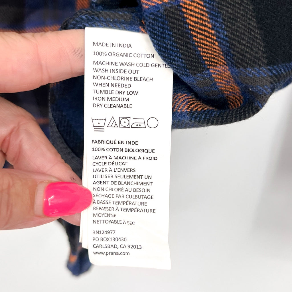 PRANA Women's Golden Canyon Flannel Shirt Large Rich Sapphire Plaid NWT