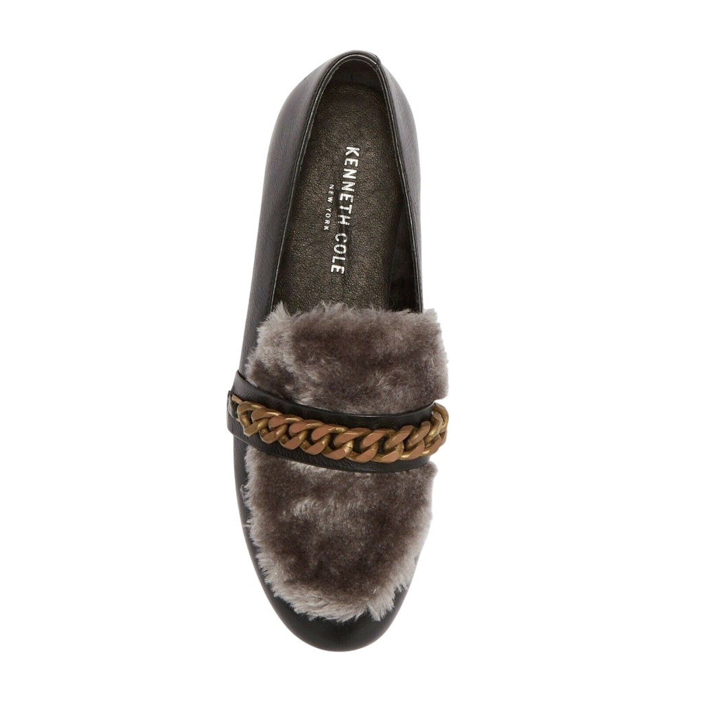Kenneth Cole Womens Wilda Loafer US 6 M Black Grey Faux Fur NIB