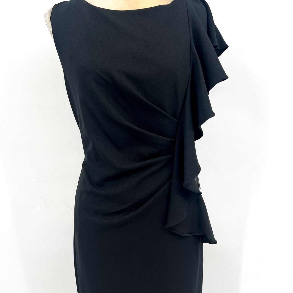 ADRIANA PAPELL Women's Waterfall Ruffle Crepe Dress Size 16 Black Cocktail NWT