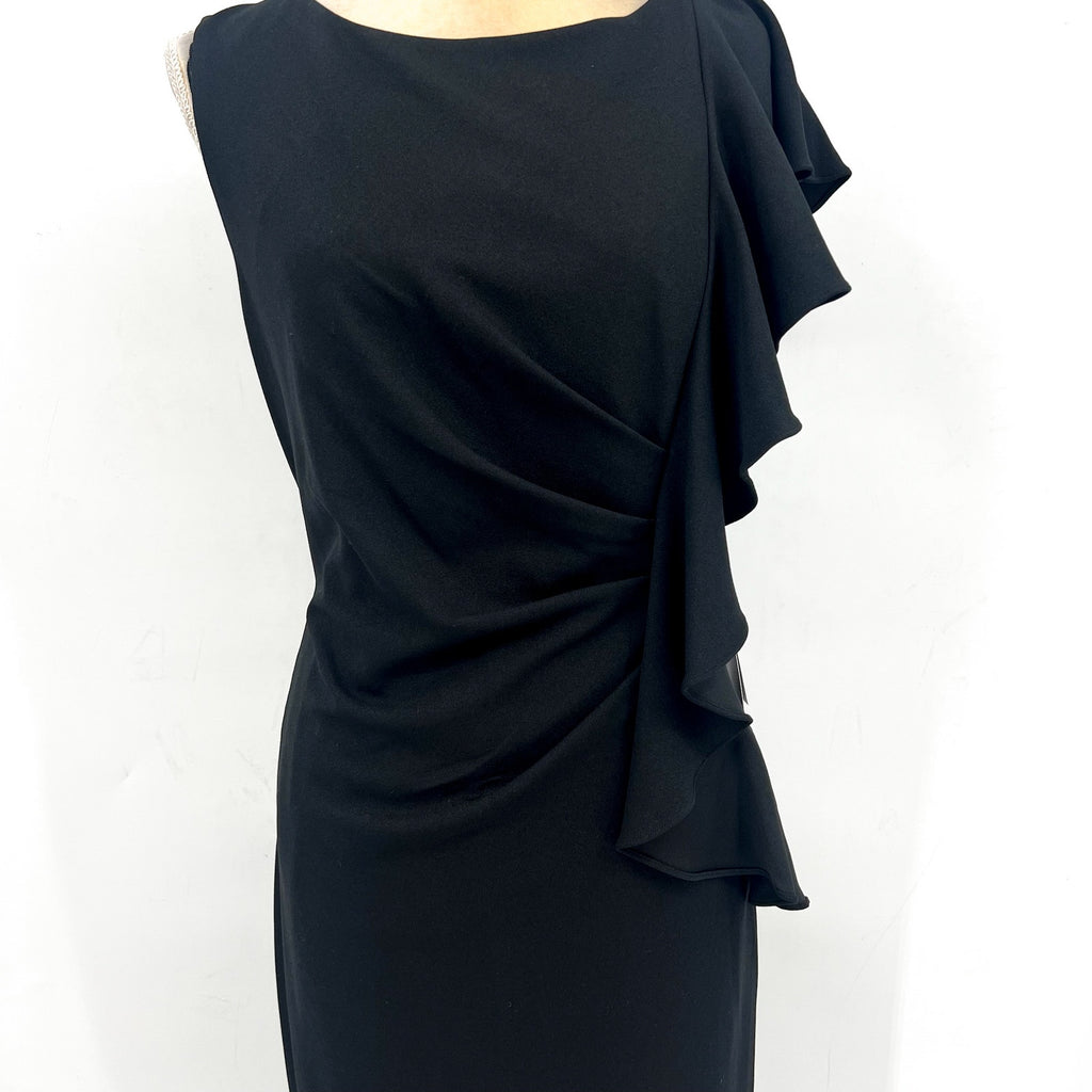 ADRIANA PAPELL Women's Waterfall Ruffle Crepe Dress Size 16 Black Cocktail NWT