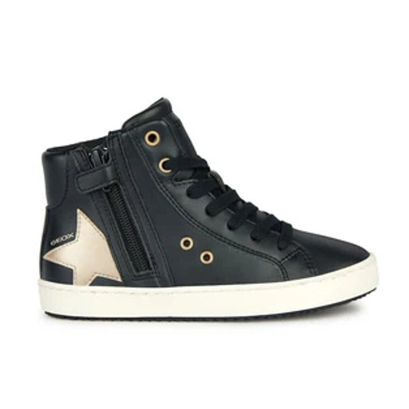 GEOX Girls J Kalispera High Top Sneakers US 1 EU 32 Black Star Lace Up NIB