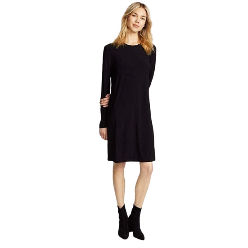 NORMA KAMALI Women's Long Sleeve Shift Dress Small Black Stretch Crewneck NWOT