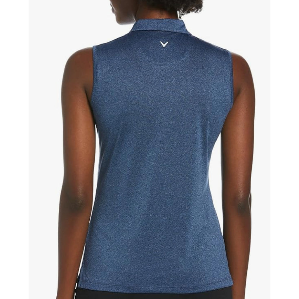 CALLAWAY Women's 1/4 Zip Sleeveless Polo Shirt Large Blue True Navy Heather NWT