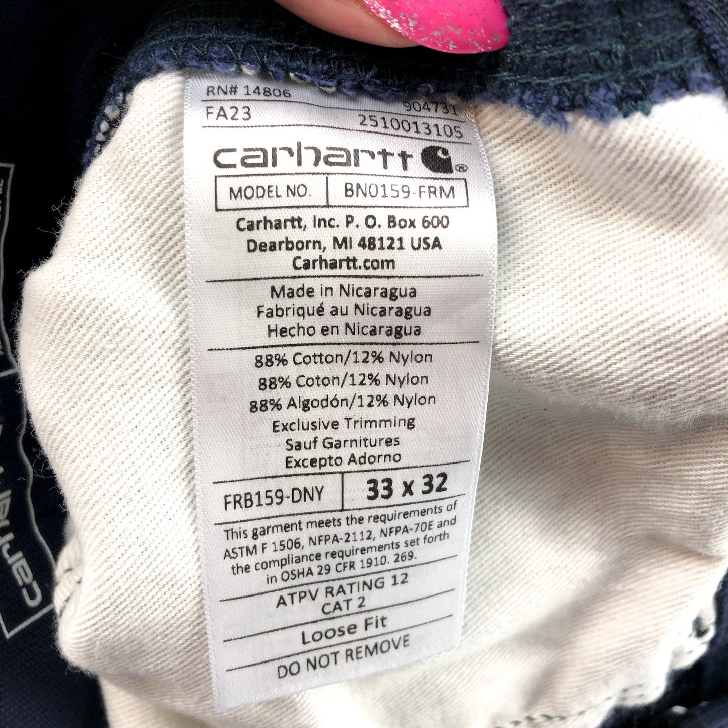 CARHARTT Men's FR Loose Fit Midweight Canvas Utility Pants Navy Blue 33x32