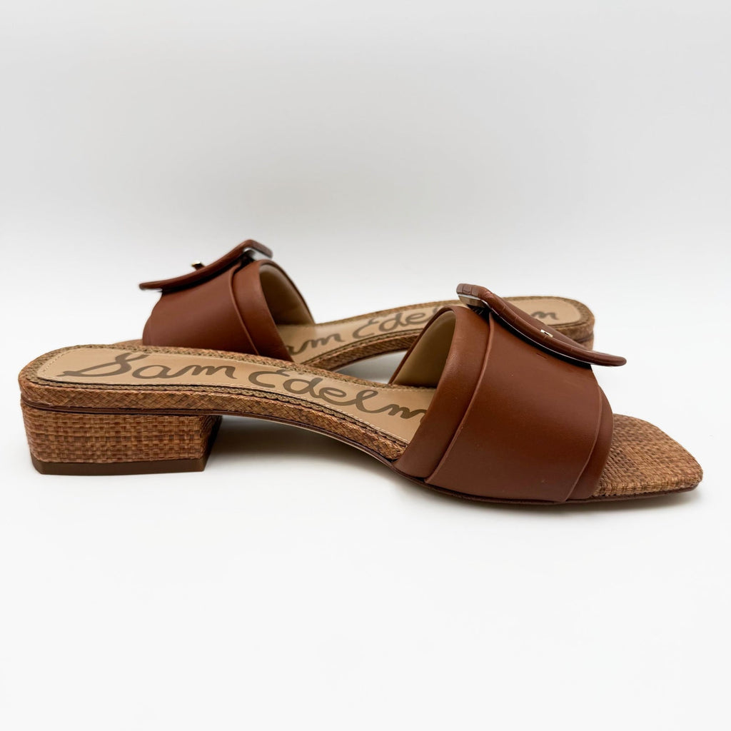 Sam Edelman Womens Dilon Buckle Slide Sandals Size 9 Brown Cognac Leather NIB