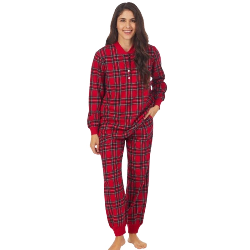 LANZ OF SALZBURG Women's Flannel Ski Pajama Set Small Red Tartan Plaid NWT