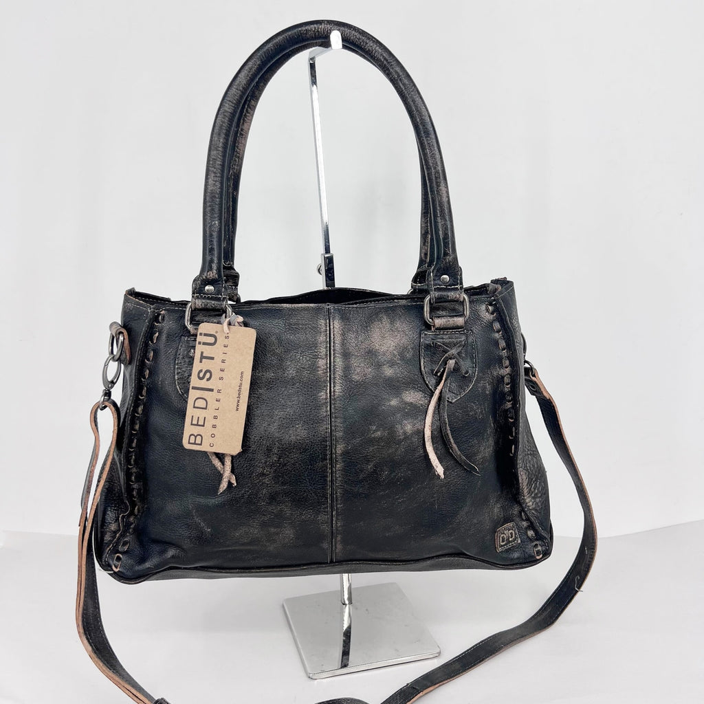 Bed Stu Rockababy Leather Shoulder Bag Washed Black Satchel Purse NWT