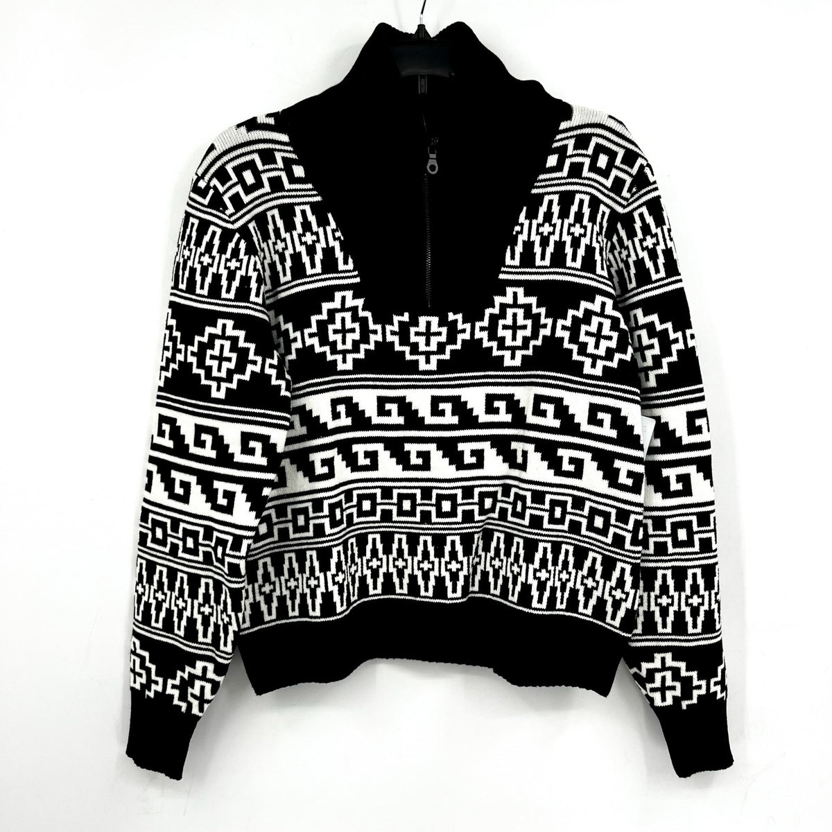 BEACH RIOT Womens Monterey Jacquard Quarter Zip Sweater XS Black Tribal NWT