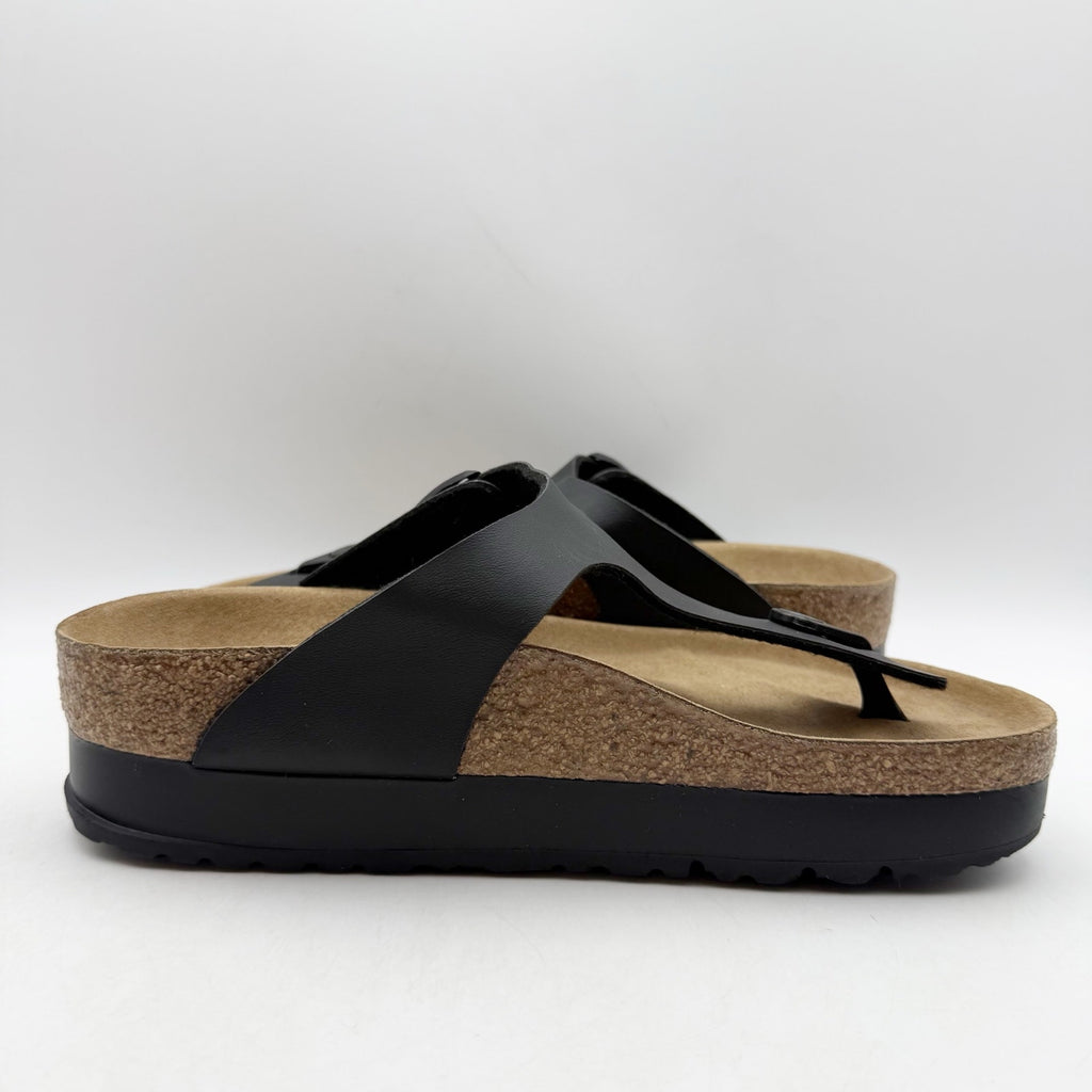 Birkenstock Papillio Womens Gizeh Platform Sandals EU 37 US 6 Black Leather NWOB