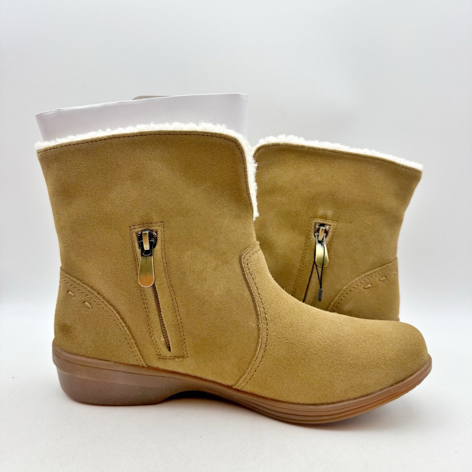 Spenco Womens Sun Valley Ankle Boots US 8 Tan Suede Sherpa Lined NIB