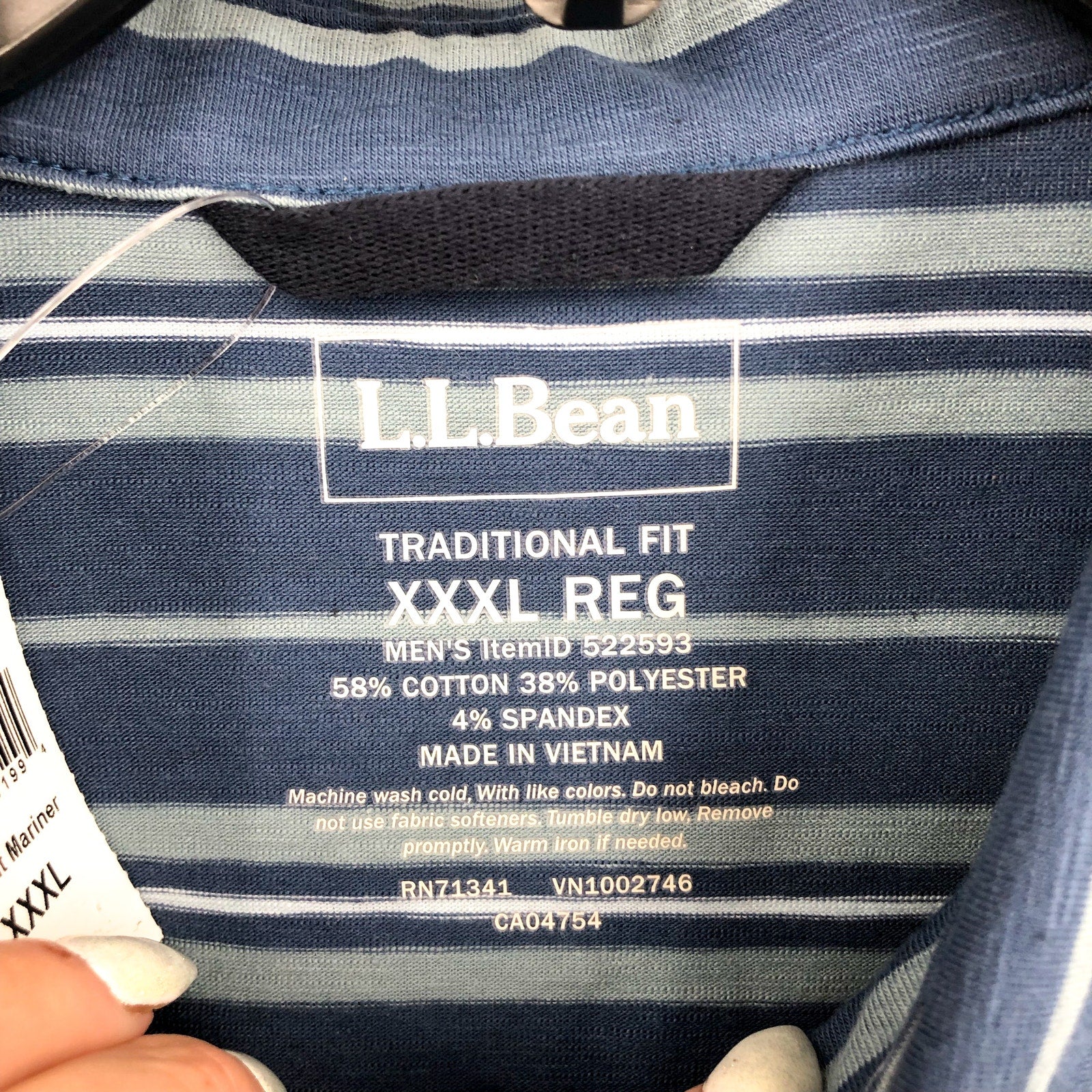 L.L. BEAN Men's Lakewashed Performance Polo 3XL Short-Sleeve Blue Stripe NWT