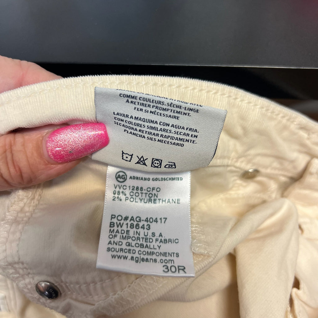 AG Adriano Goldschmied Womens The Legging Ankle Jeans Size 30R Cream Cords NWT
