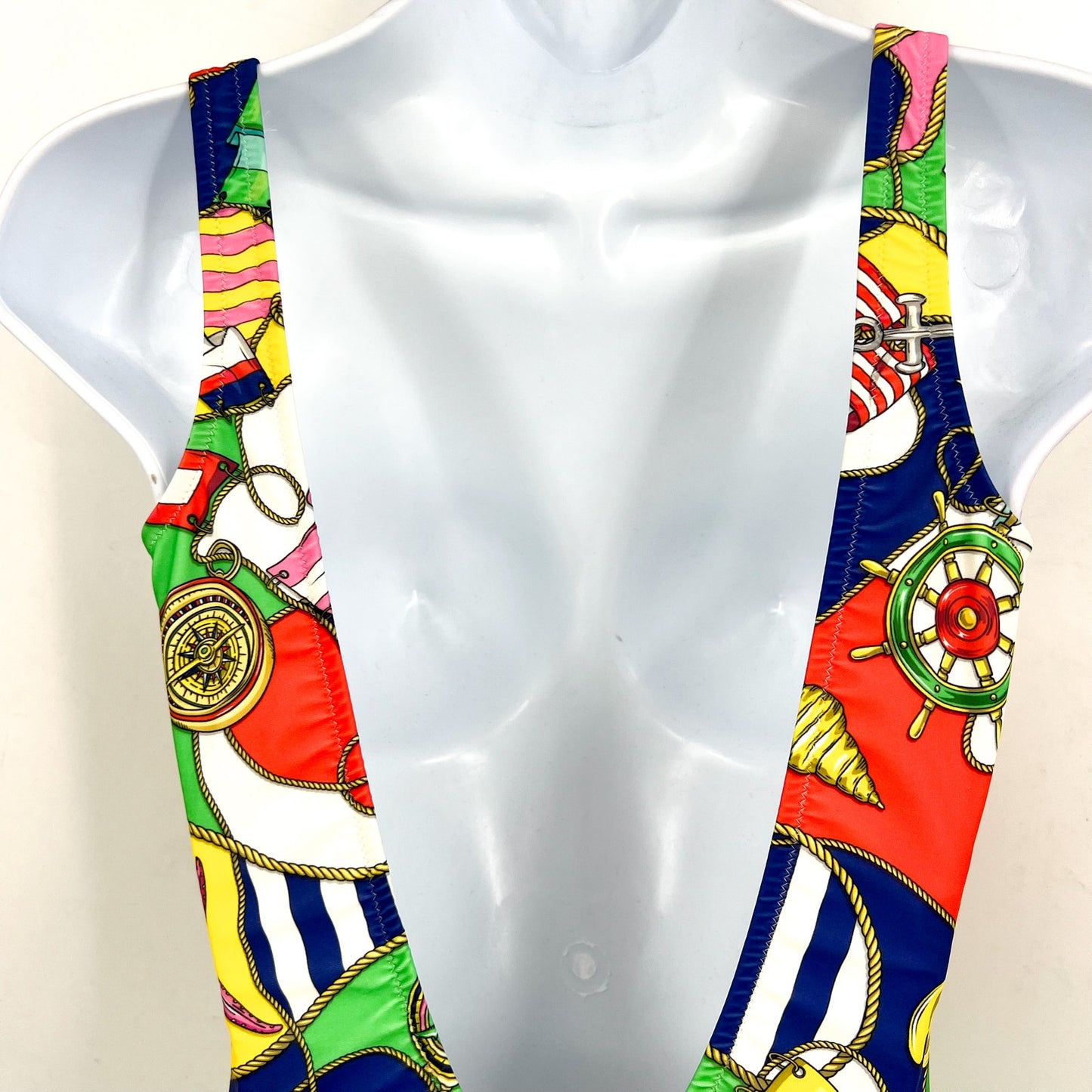 MOSCHINO Women's Allover Nautical Print One Piece Swimsuit Size 6 Red Blue NWOT