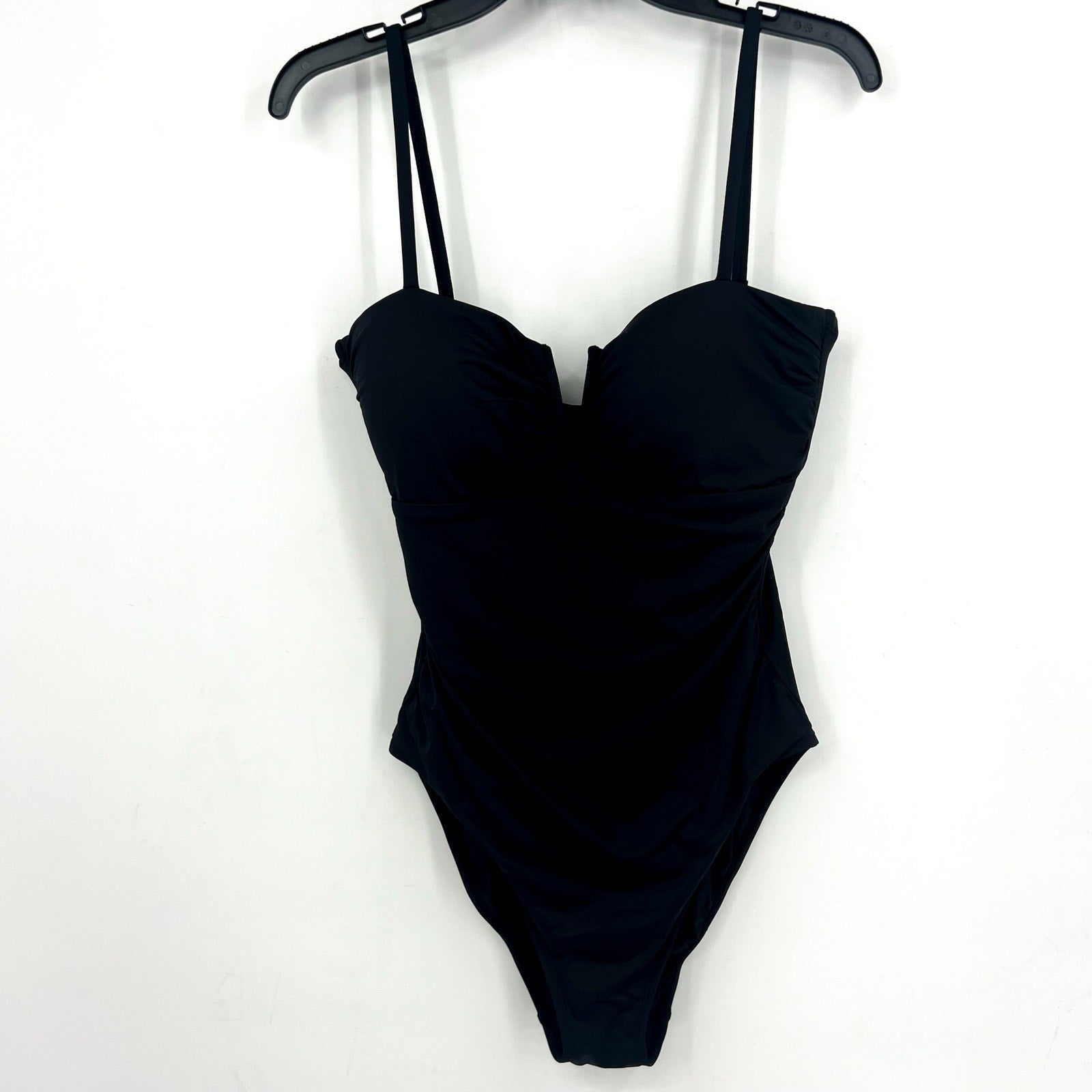 LAUREN RALPH LAUREN Solids V Wire One Piece Swimsuit Size 14 Black NWT
