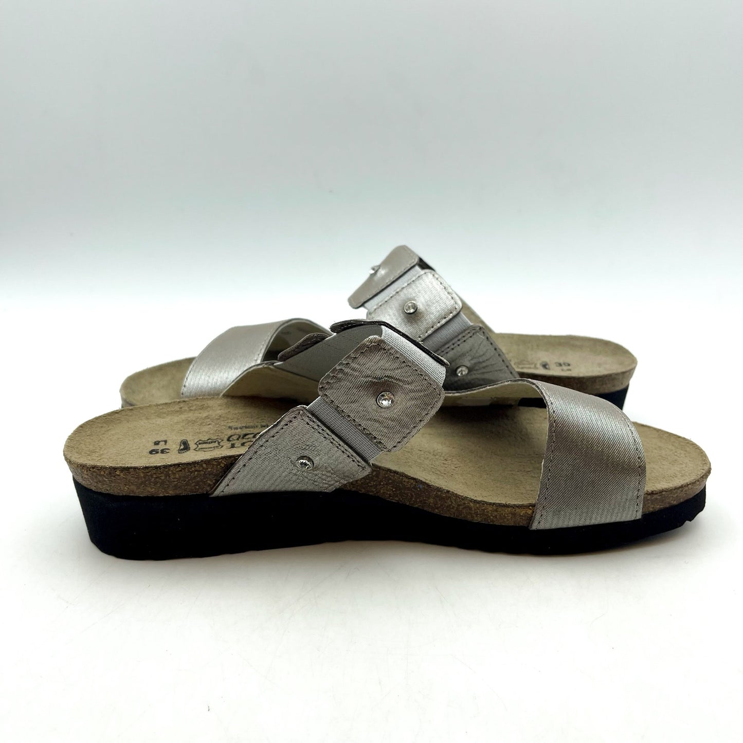 NAOT Womens Ashley Wedge Sandals EU 39 US 8 Silver Leather Rhinestone NWOB