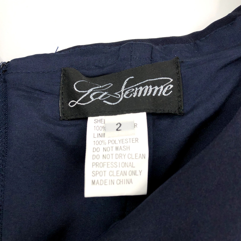 LA FEMME 25206 Jersey Column Gown 2 Navy Blue Off-the-Shoulder Ruched NWOT