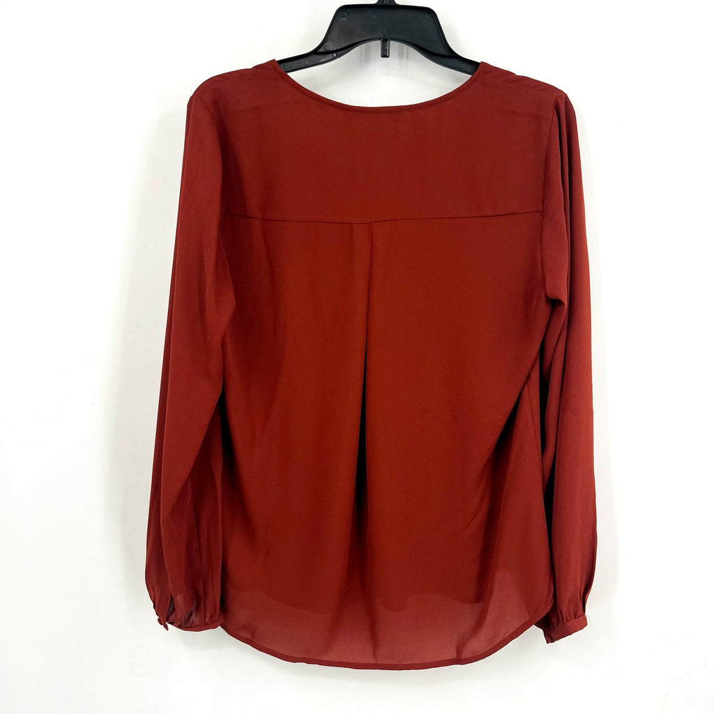 DANIEL RAINN Womens Pleated Palmer Blouse Medium Red Fired Brick Long Sleeve NWT
