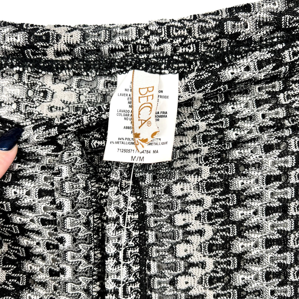 BECCA Women's Granite Bay Crochet Cover-Up Pants Medium Black Split-Leg NWT