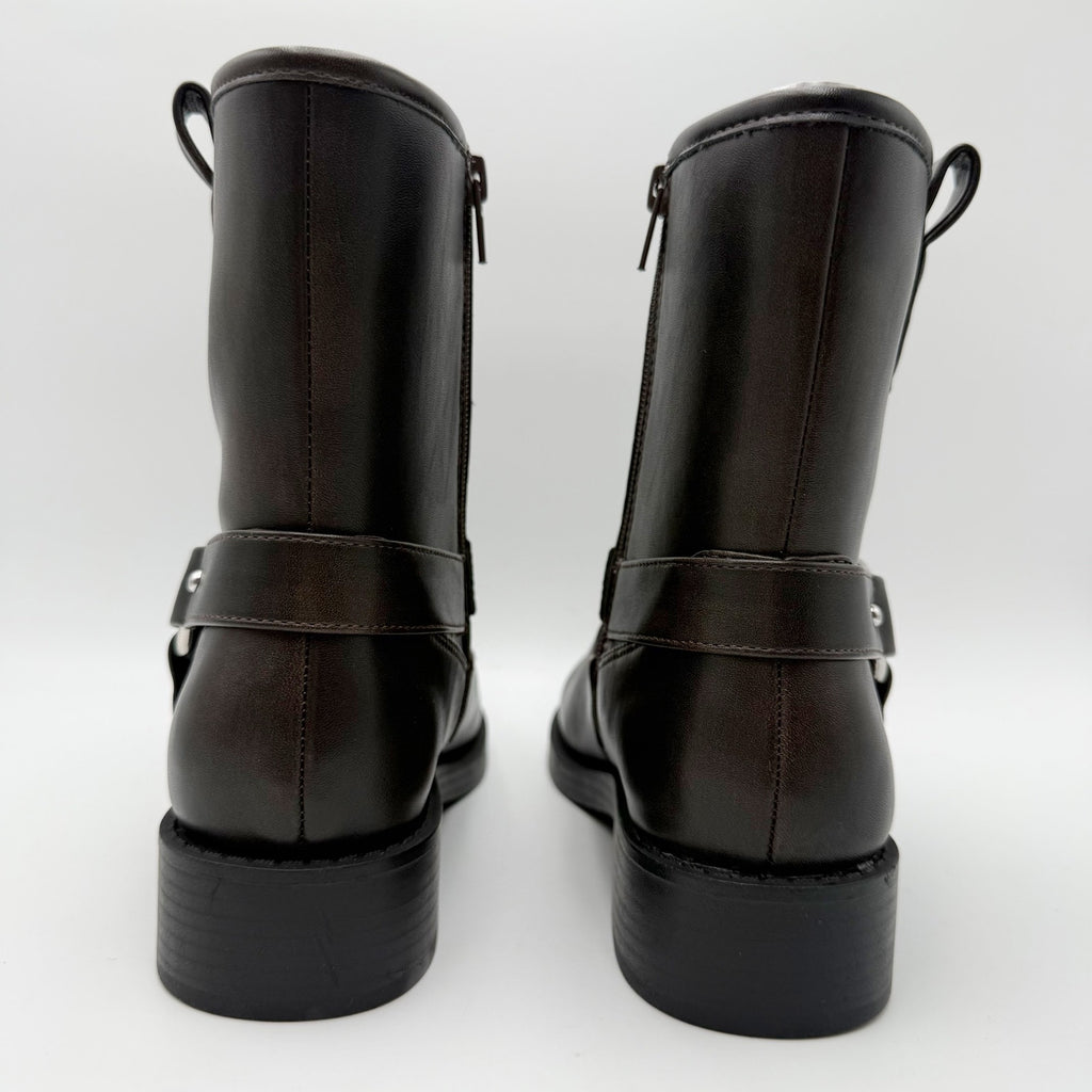 DV by Dolce Vita Womens Poca Harness-Strap Moto Boots Size 7 M Brown NWOB
