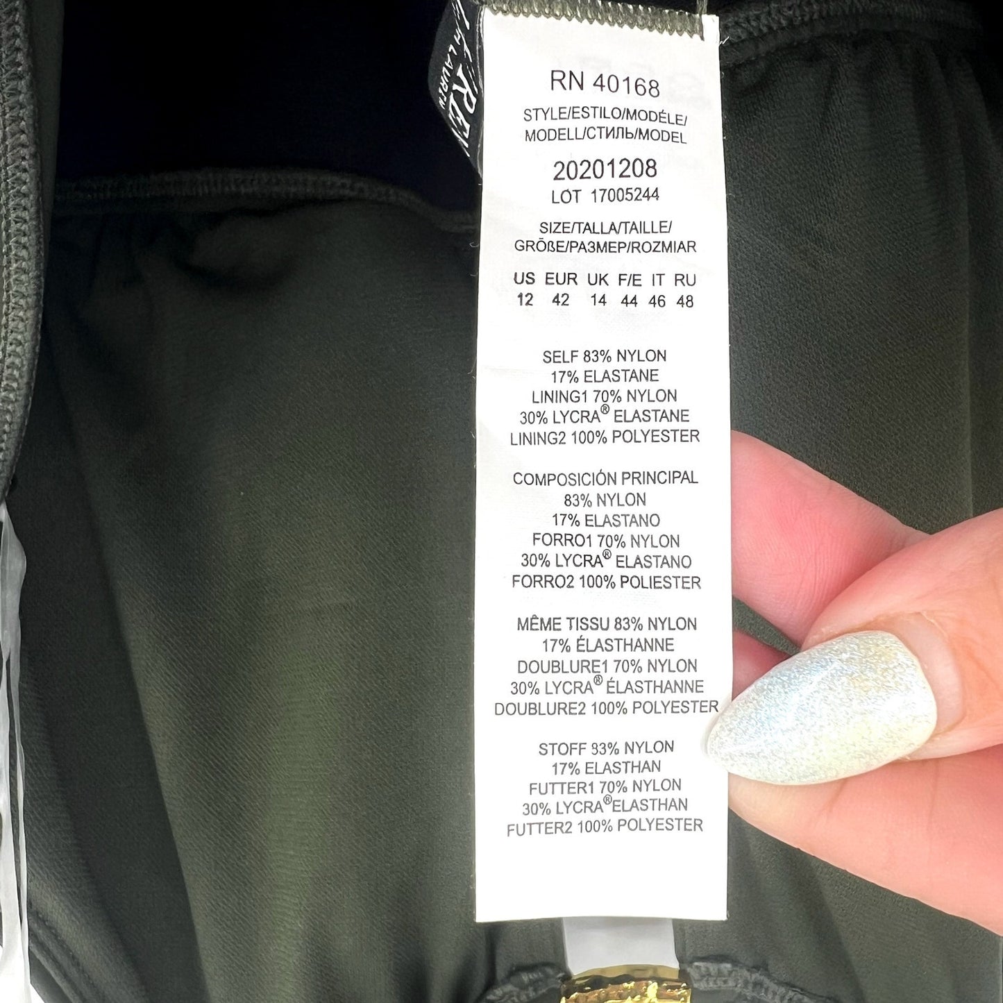 LAUREN RALPH LAUREN High Neck One-Piece Swimsuit 12 Olive Green Beach Club NWT