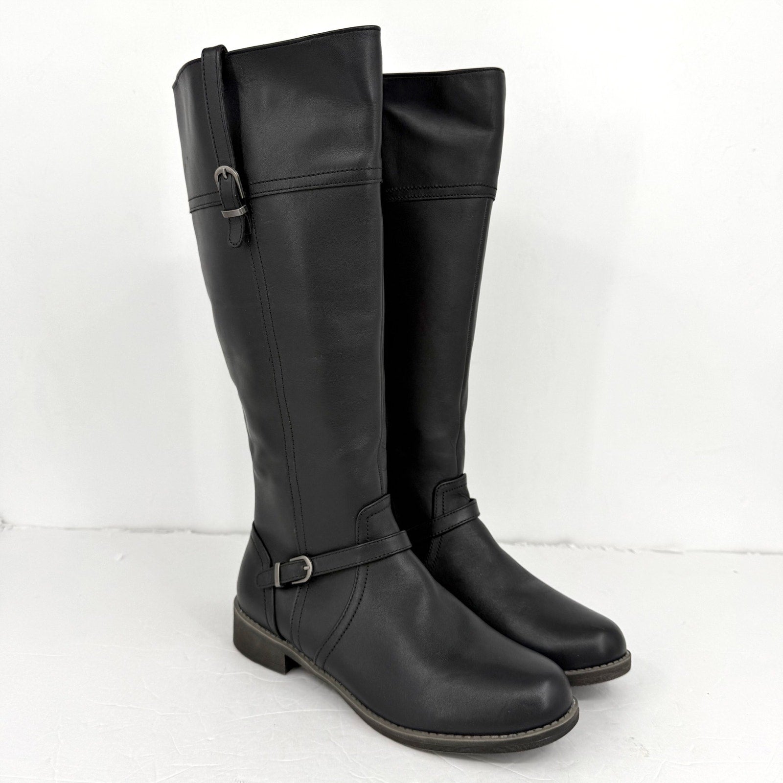 Propet Womens Tasha Knee High Boots US 9 EU 40 Black Leather Flats NWOB