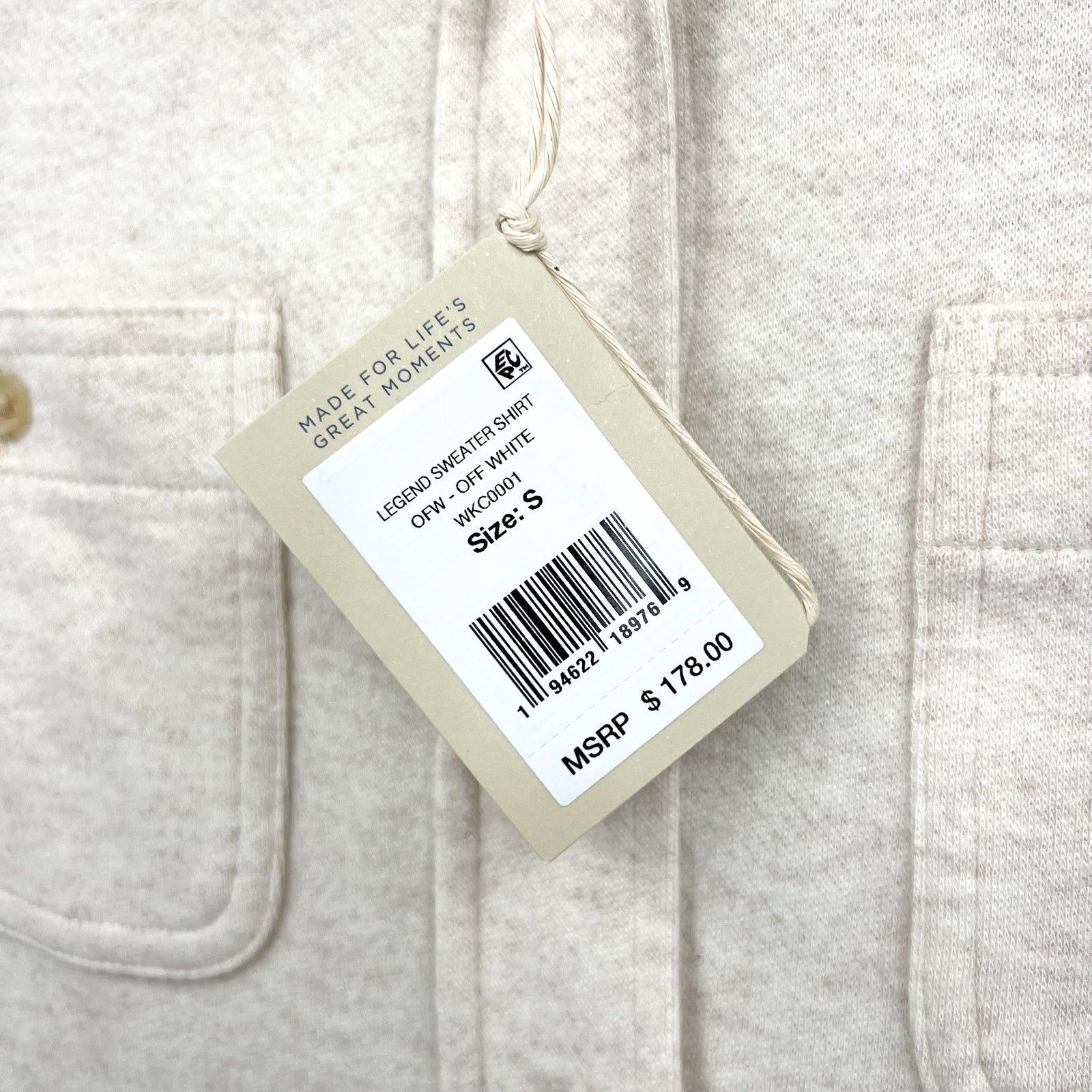 FAHERTY Men's Legend Sweater Shirt Small Off White Heather Long Sleeve NWT
