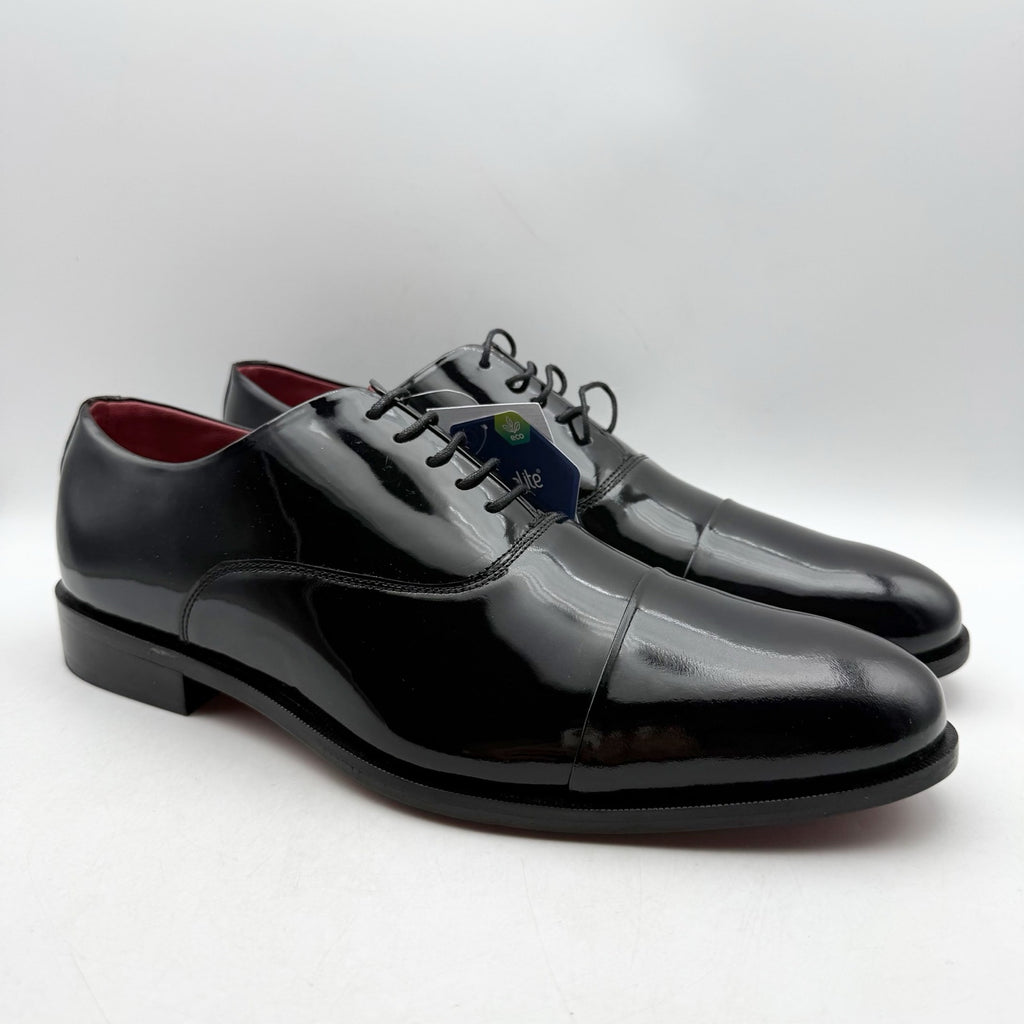 Carlos Santana Mens Tuxedo Cap-Toe Oxford Shoes US 11.5 Black Patent Leather NIB