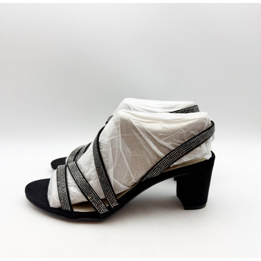 Naturalizer Womens Vanessa Heeled Sandals Size 6.5 Black Suede Rhinestone NIB