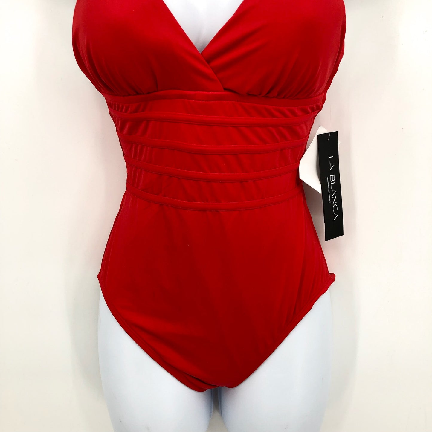 LA BLANCA Island Goddess One Piece Swimsuit Size 4 Cherry Red Cross Back NWT