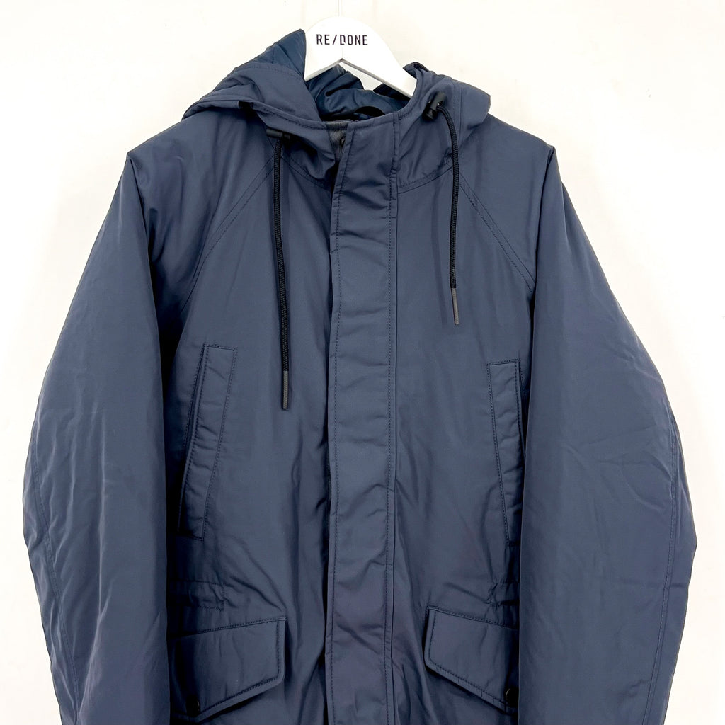 EVERLANE Men's The ReNew Long Parka Jacket Medium Navy Blue Hooded NWOT