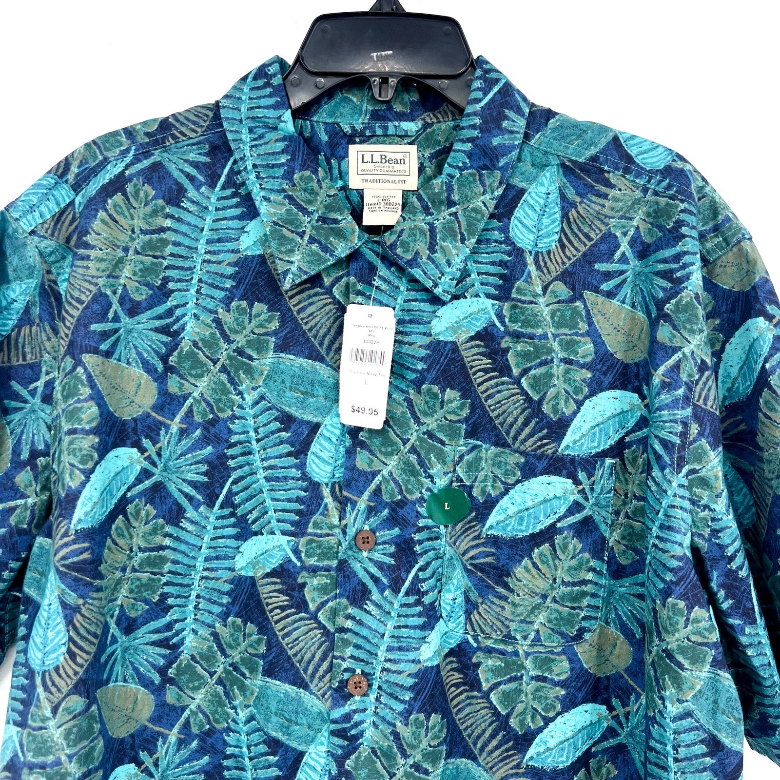 L.L BEAN Mens Tropics Print Short-Sleeve Casual Shirt Large Blue Green NWT