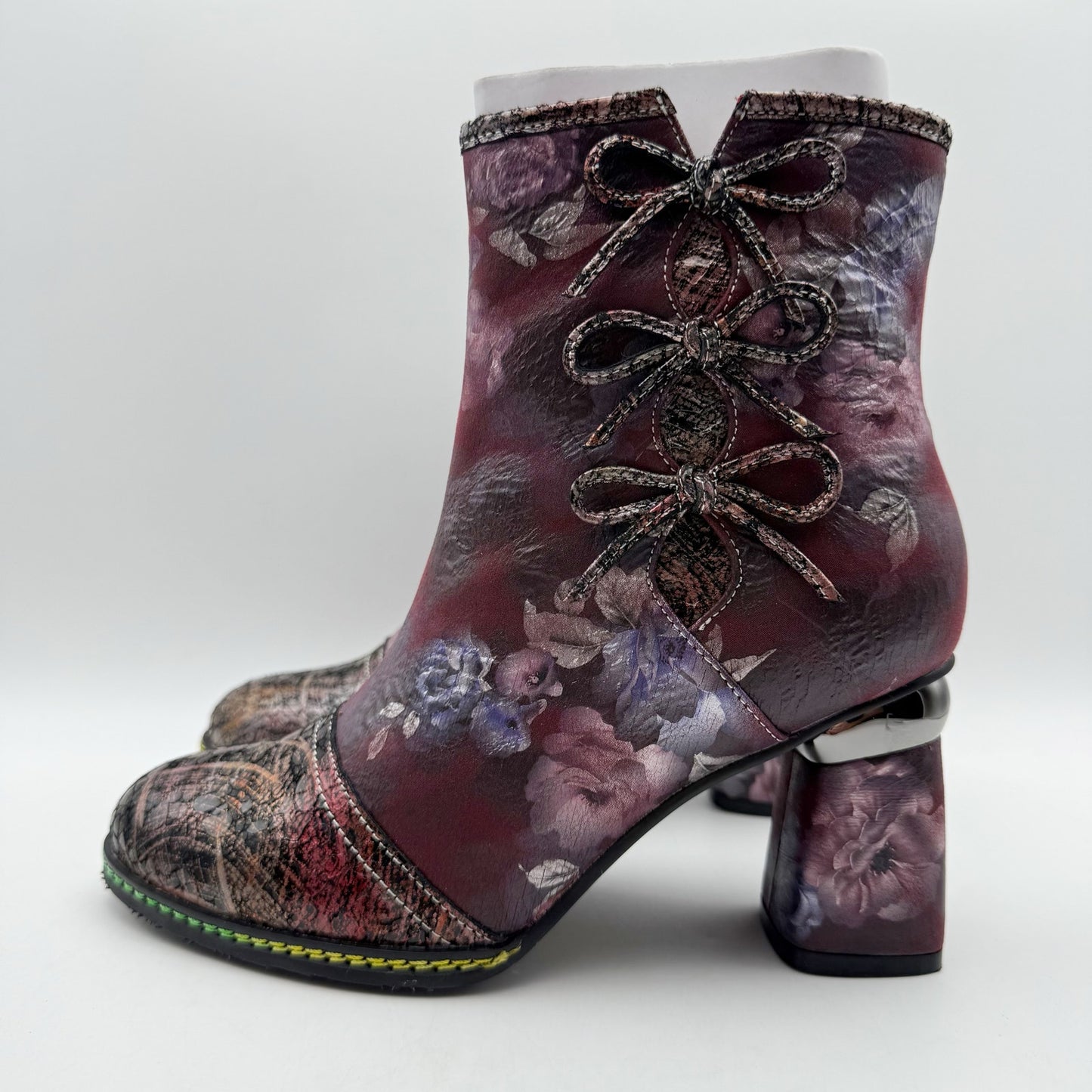 L'Artiste by Spring Step Womens Carre Heeled Boots EU 37 US 7 Purple Leather NIB