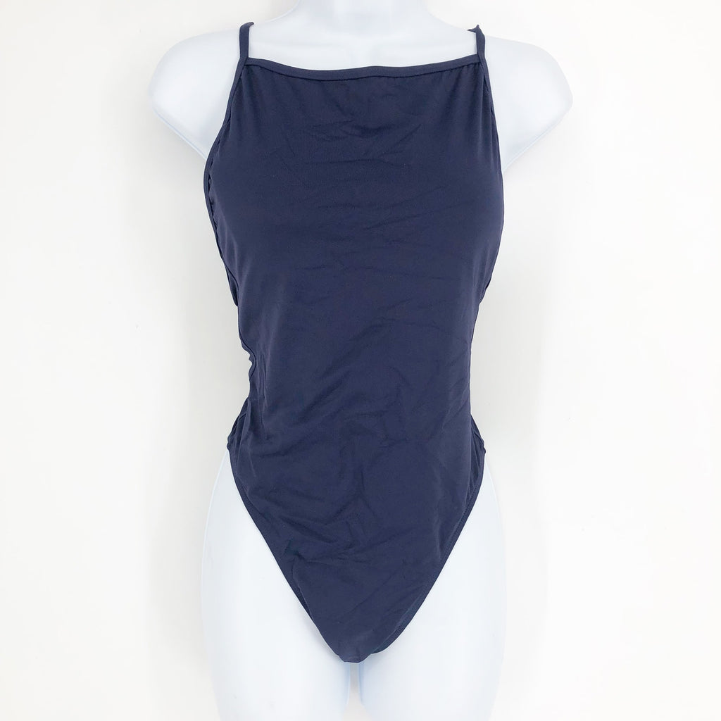 ANDIE SWIM Paloma One Piece Swimsuit Medium Tall 8-10 Navy Blue High Neck NWT