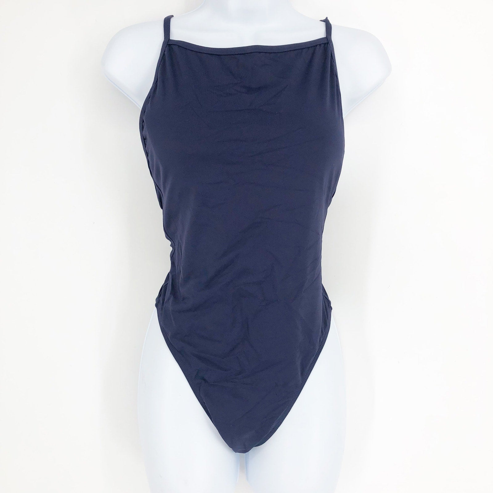 ANDIE SWIM Paloma One Piece Swimsuit Medium Tall 8-10 Navy Blue High Neck NWT