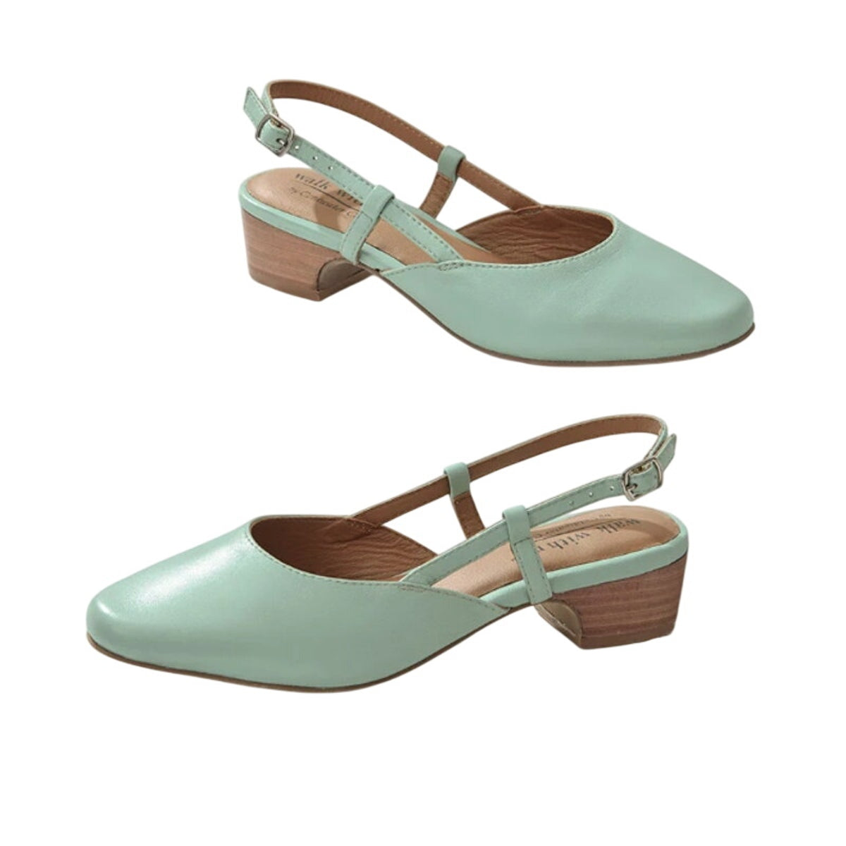 Coldwater Creek Womens Josie 2 Slingback Heels Size Size 9 Sea Green Leather NIB